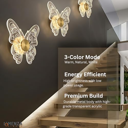 Image of Luxury Butterfly 3-in-1 LED Wall Light for Home Decoration | Lamp for Living Room & Bedroom | Fancy Decorative Shadow Wall Lamp for Indoor Ambient Lighting Pack of 2