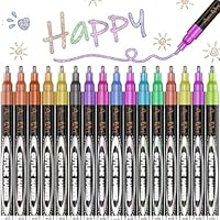 Hmeuest Glitter Pens, 16 Colours Outline Marker Pens, Metallic Glitter Pens with Double Line for Gift, Art Supplies, Scrapbook, Christmas Gifts for 4-12 Year Old Girls Kids, Teenage Girls