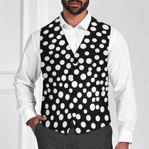 Polka Dot Black White Suit Vests for Men Casual Formal Party Dress Button Waistcoat Vest2
