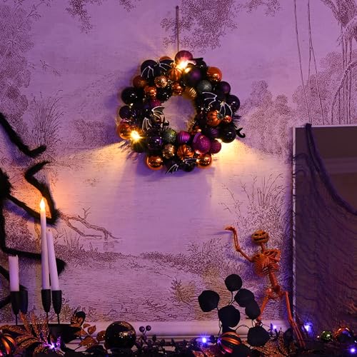 Valery Madelyn Halloween Wreath for Front Door, Craft Halloween Decorations with Led Lights, Wreath with Various Bauble Ornaments for Home Table Centerpiece Window Mantel Party Indoor Outdoor,12 inch - Image 3