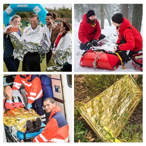 HFMYGS 4 Stück Rettungsdecke, Rettungsfolie, Emergency Blanket, Rettungsdecken, Notfalldecke, Erste Hilfe Decke Silber Gold, für Erste Hilfe Notfall (210cm X 130cm) – Bild 5