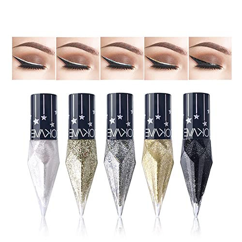 Go Ho Glitter Liquid Eyeliner Colorful Set,5 Colors Metallic Shimmer White Black Silver Gold Diamond Eyeliner,Glitter Eyeliner Sticks,Waterproof Eyeliner,Long Lasting Sparkle Eye Makeup thumb #6