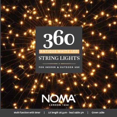 Noma 360 LED Christmas Tree Lights : Green Cable : Plug-in with Timer : Antique White, (4921543) - Image 2