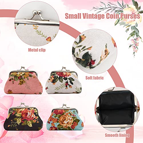 Viociwuo Floral Buckle Coin Purses 8Pcs Cute Rose Small Vintage Pouch Kiss-Lock Change Purse Wallets For Women Girls Kids Gift #TOP6