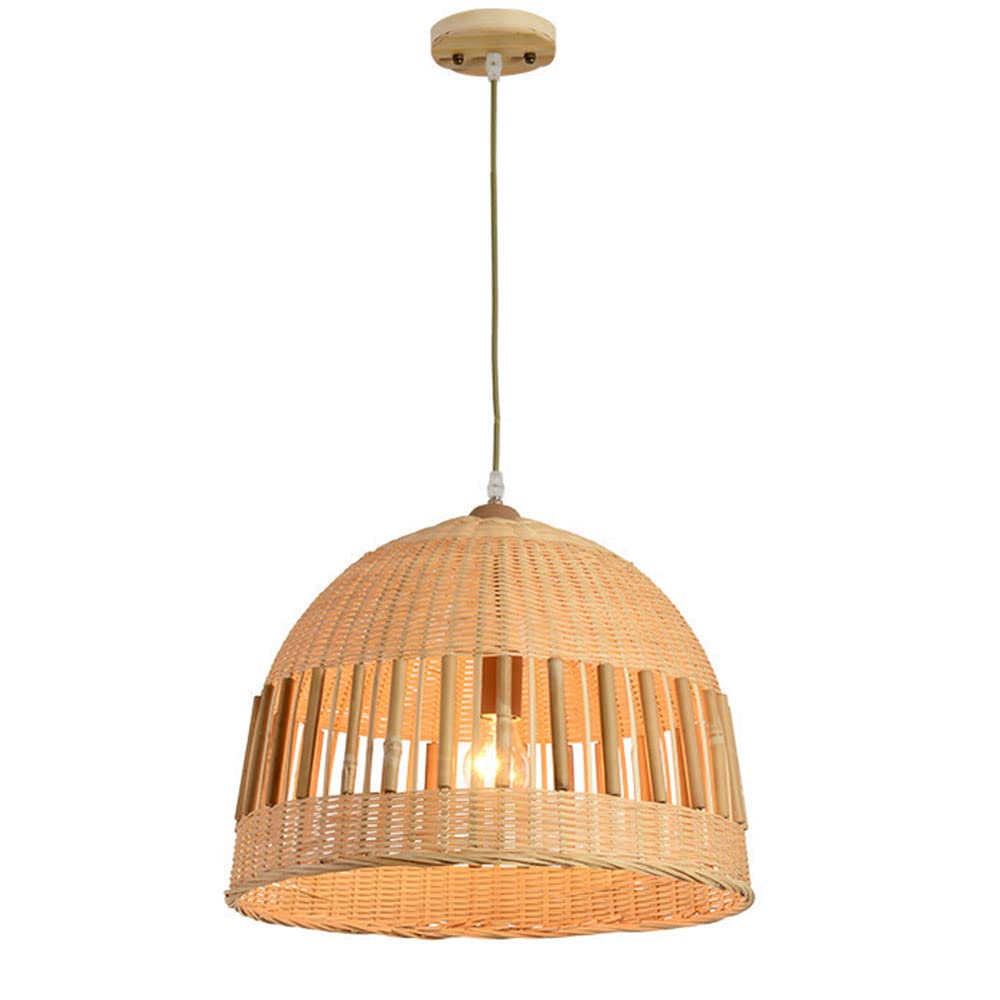 LYMSXAZOU Geometric Semicircle Lampshade Natural Material Bamboo Chandeliers Rattan Art Primitive Pendant Lights Suitable For Kitchen Island, Dining Room, Porch,1 Pack