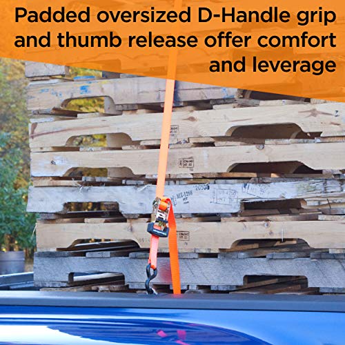 Smartstraps 10-Foot Ratchet Straps (4Pk) – 3,000 Lbs Break Strength – 1,000 Lbs Safe Work Load Haul Heavier Loads Like Motorcycles, Boats And Large Appliances – Heavy-Duty Padded Tie-Downs, Orange (149) #TOP4