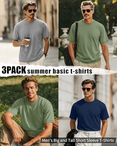 Image of Neer 3 Pack Big and Tall T-Shirts for Men L-7xl Tops | Large Casual Stretch Workout Tees, Short Sleeve Crewneck Oversized Shirts, Classic Summer Outfits, Comfy Basic Loose Clothes