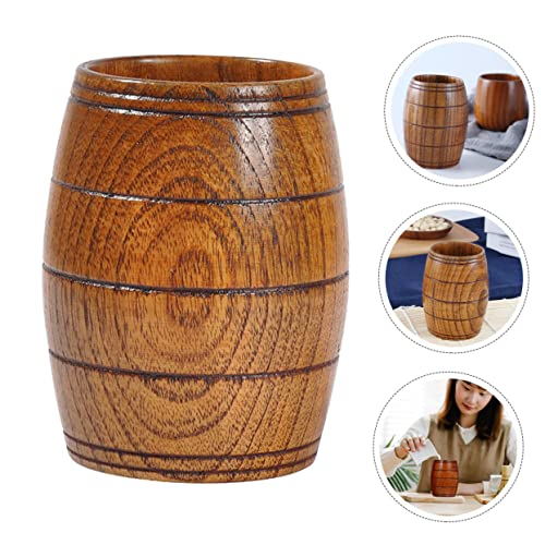 Taza de cerveza de madera natural en forma de barril tallada para bebidas frías y calientes 3