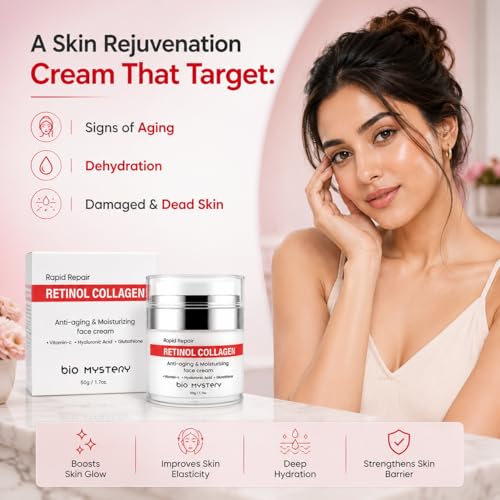 Image of Collagen + Retinol + Hyaluronic Cream with Vitamin C & Glutathione | Daily Lightweight Anti-Aging Moisturizer for Face & Neck - 50 gm / 1.7 fl oz