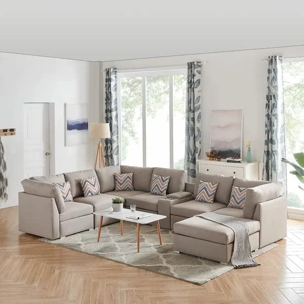 Eva 7 Seater U Shaped Sectional Living Room Sofa Set (Right Side,Beige)-image-45