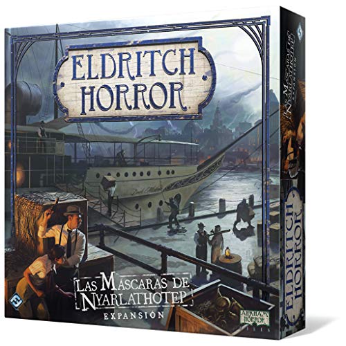 Asmodee Fantasy Flight Games | Eldritch Horror: Die Masken von Nyarlathotep | Erweiterung | kooperatives Mystery-Brettspiel | ab 14 Jahren | 1 bis 8 Spieler | 2-4 Stunden pro Spiel | Spanisch