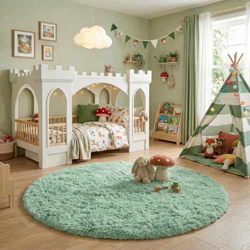 Tapis rond à poils longs Amdrebio doux pour chambre d'enfant