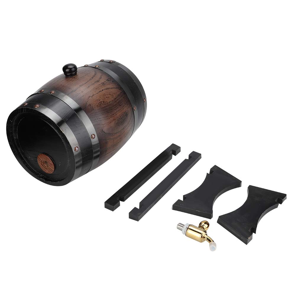 Buachois Barile di Brandy da 3 Litri, Contenitore per la conservazione del Secchio del barilotto di Vino Rosso in Legno di Quercia Vintage con Rubinetto per Whisky, Birra, Vino, Tequila, Rum