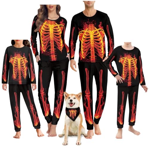 Matching Halloween Pajamas for Family Halloween Pj Top and Bottom Sleepwear with Pet Bandana Jammies with Pockets