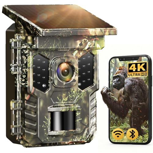 XTU 4K 64MP Solar Trail Camera with WiFi & Bluetooth - 0.2s Fast Trigger, No Subscription, Night Vision Motion-Activated, Rechargeable Game Camera for Wildlife & Deer Outdoor Use, IP66 Waterproof