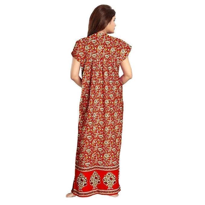Image of CHICME Women's Cotton Printed Maxi Nighty - Pack of 2 Soft Breathable Ankle-Length Night Dresses for Women | Free Size Sleepwear Gowns | Comfort Loungewear Sleepwear