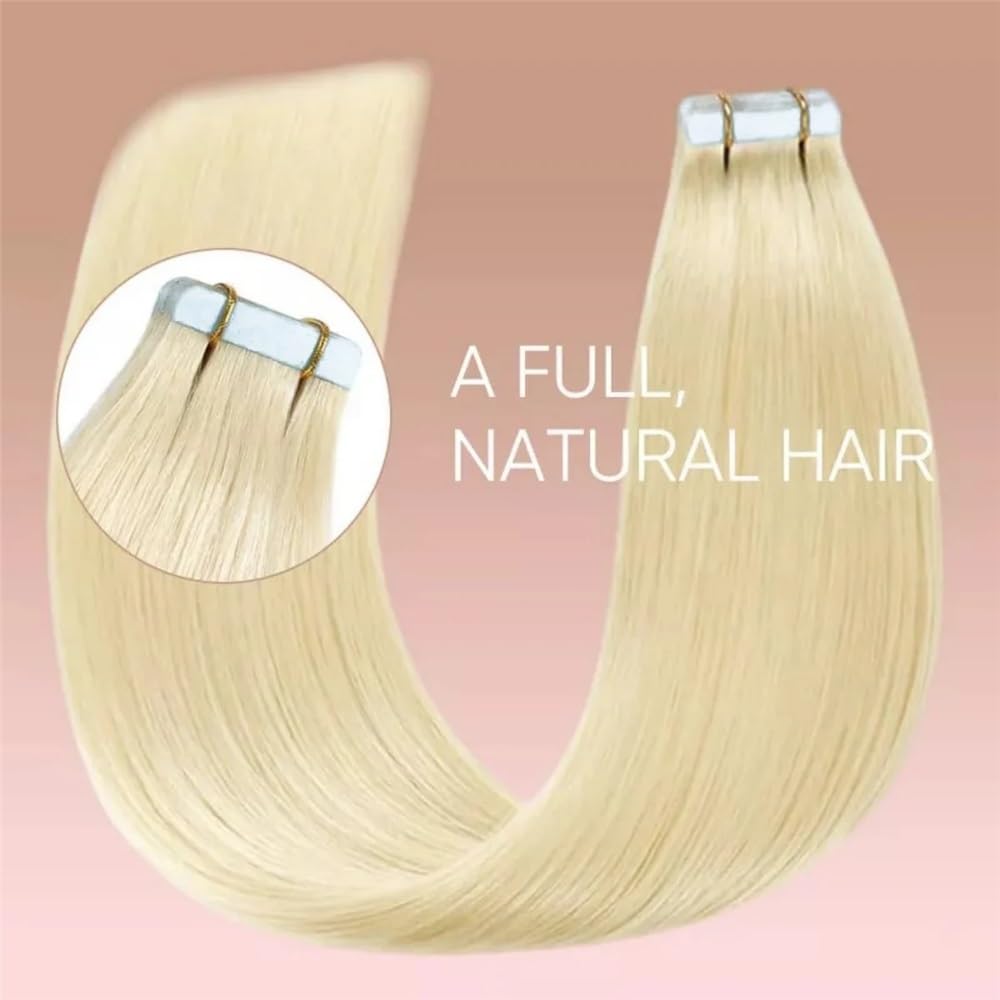 Extensions de cheveux à ruban adhésif, cheveux humains Remy 50g 20 pièces for femmes, ajoutent de la longueur et du volume aux cheveux(#60,16 inch)
