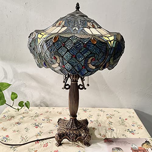Bieye L10784 Baroque Tiffany Style Stained Glass Table Lamp with 16-inch Wide Lampshade for Living Room Bedroom Home Decoration, 24-inch Tall (Blue) Bieye L10784 Baroque Tiffany Style Stained Glass Table Lamp with 16-inch Wide Lampshade for Living Room Bedroom Home Decoration, 24-inch Tall (Blue)