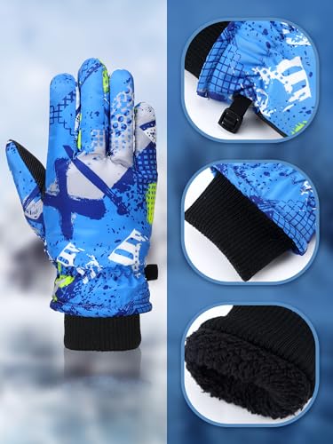 Image of Honoson 2 Pairs Kids Snow Gloves, Winter Waterproof | for Outdoor Snowboard Sledding, Warm Fleece Lining, Windproof, Adjustable Wrist Strap, Youth Cold Weather Ski Glove