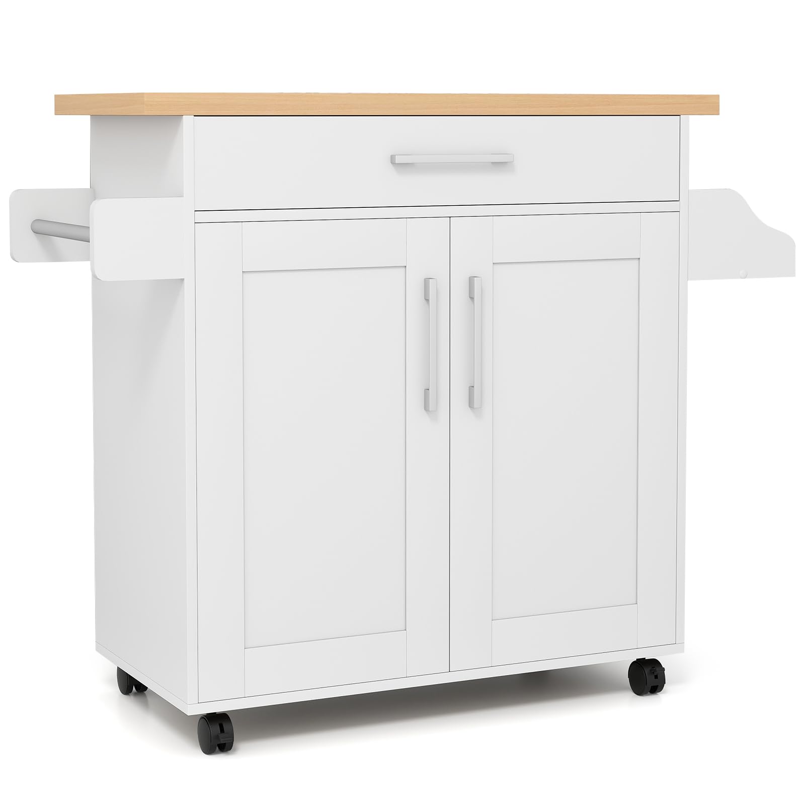 GiantexUK Kitchen Island Cart, Rolling Storage Serving Trolley with Large Drawer, Adjustable Shelf and Towel Rack, Utility Storage Cabinet Unit for Dining Room (White, 111 x 40 x 90cm)