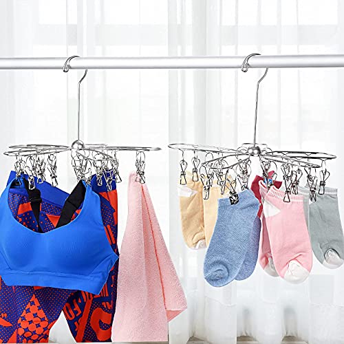 Estoder Foldable Clothes Drying Hanger Stainless Steel Laundry Drying Rack With 20 Clips, Sock Dryer Hanger For Hanging Underwear, Towels, Baby Clothes, Lingerie, Bra, Hat, Scarf, Gloves, Diapers #TOP6