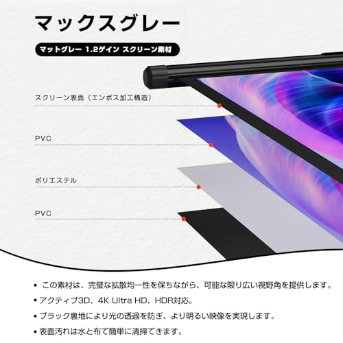 WASJOYE プロジェクタースクリーン 100インチ 自立式 携帯型 4:3 の商品画像 7