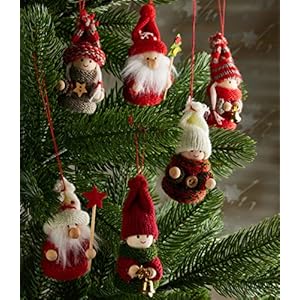 6 piece set knitted christmas tree hanging dolls wood knit decoration ornaments  urban country home decor