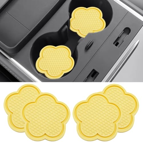 BDZMC 4PCS Posavasos para Auto Forma Flor Amarillo miniatura 1