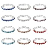 CRAFTYMELODY 12 anillos de diamantes de imitación, 12 colores, elásticos, de cristal, brillantes, ajustables, accesorios de diamantes de imitación de platino, joyería corporal para mujer y hombre