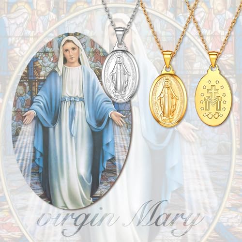 Image of U7 Virgin Mary Necklace for Women,18K Gold Plated /Sterling Silver Oval Miraculous Medal Virgin Mary Pendant Necklace