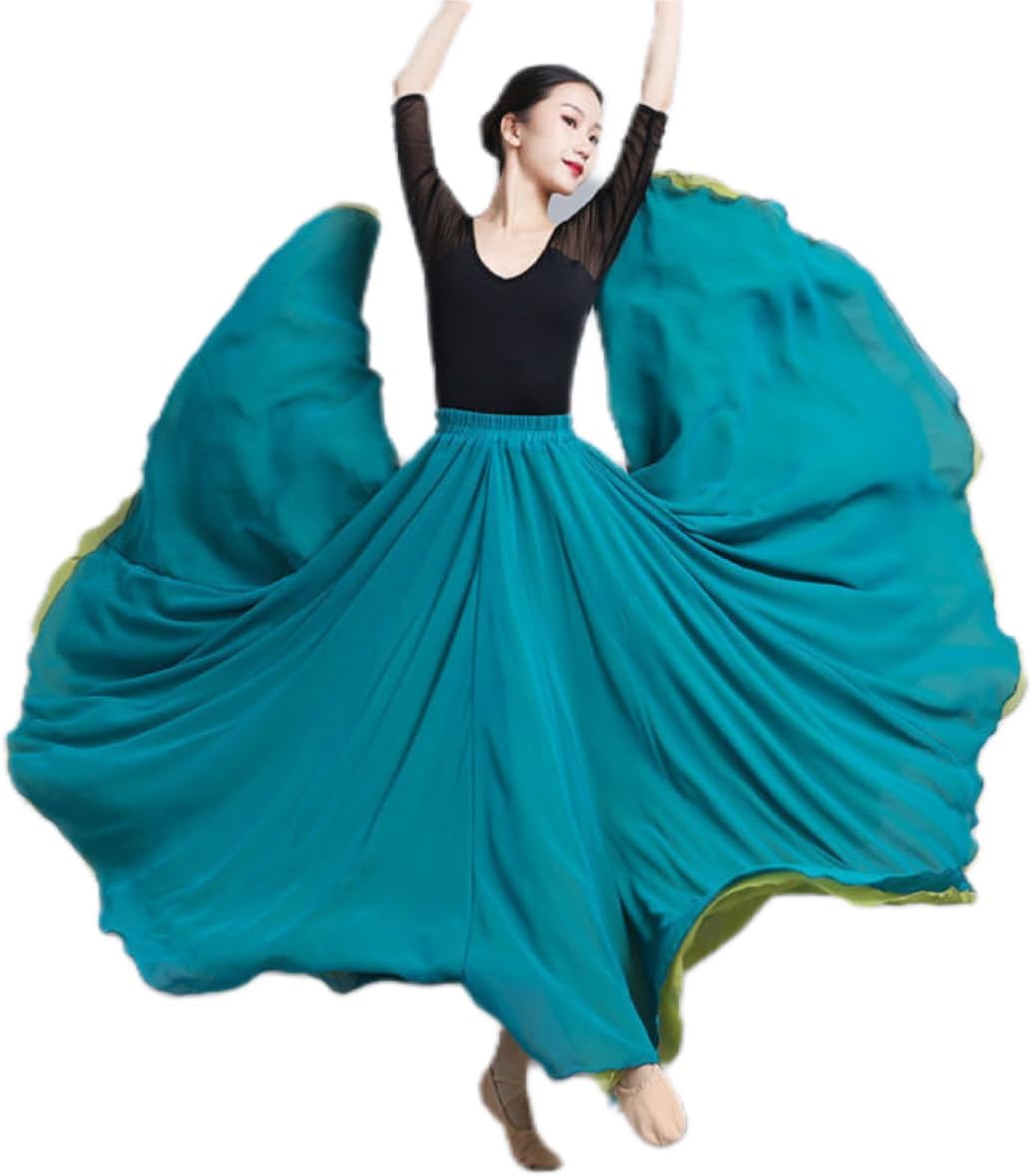 HEARTTOUCH Women's Lyrical Dance Skirt 720 Double-Sided Long Swing Skirts Ballet Modern Dance Costumes for Performance