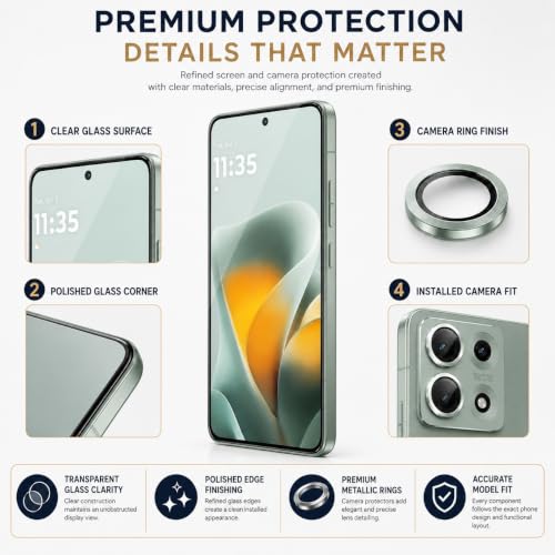 Image of ArmourPro Edge to Edge Tempered Glass for Motorola Edge 70 Max with Green Camera Ring Guard, 9H Screen Protector, Anti-Scratch, Anti-Fingerprint, Bubble-Free Installation Kit