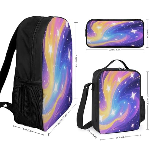 Printed Backpack With Lunch Pack Storage Box Case Colorful Galaxy 3pcs Lightweight Travel Backpack2