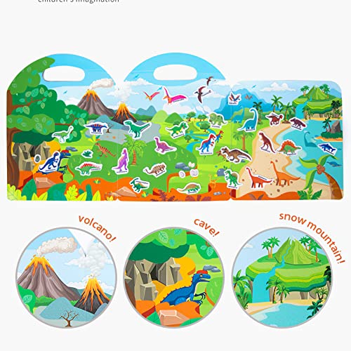 Image of Jelly Reusable Sticker Books, Portable Travel Toys Sticker Activity Book for Kids 3+ Year Old Girls Boys (Dinosaurs)