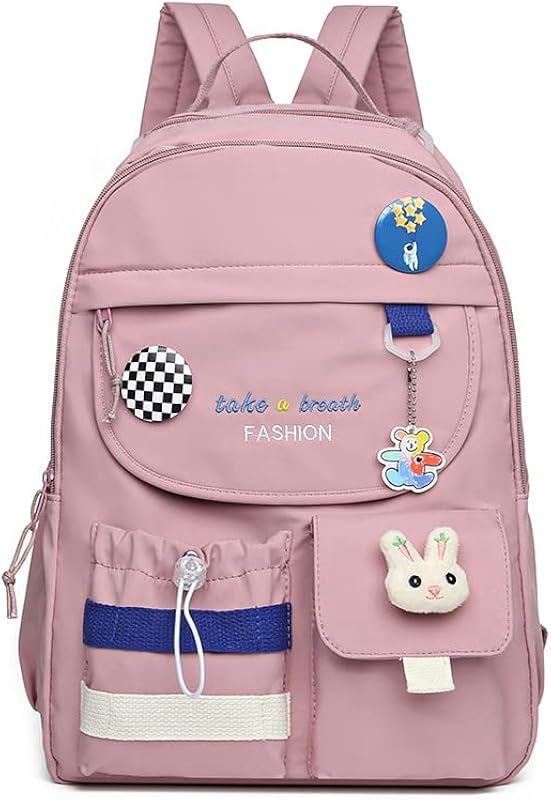 Linda mochila para meninas adolescentes, mochila para laptop universitário, mochila Kawaii com broche Kawaii e acessórios para adolescentes em oferta na Shopee