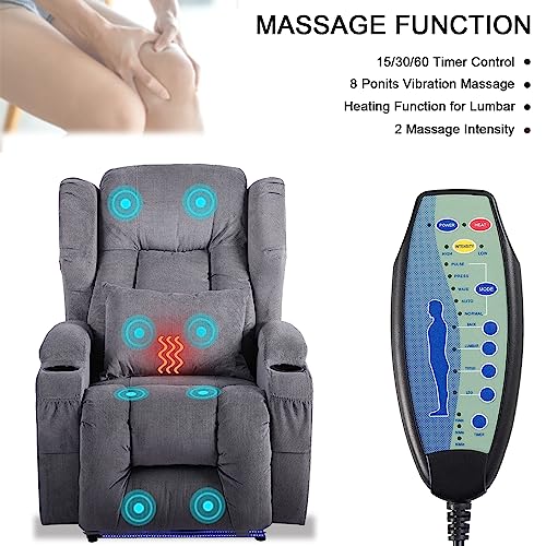 Image of Wall Hugger Power Recliner Chair Set of 3, Overstuffed Home Theater Seating w /Heat Massage Electric Movie Gaming Sofa Reclining Sleeper Chair with LED Light /Lumbar Pillow /Cup Holders