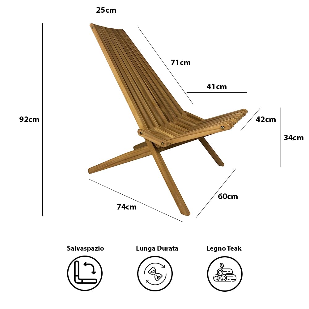 Set di 2 Sedie Pieghevoli Nicla in Legno Teak | Elegante Design a Doghe, Resistenti per Giardino, Terrazza e Balcone | Certificato FSC