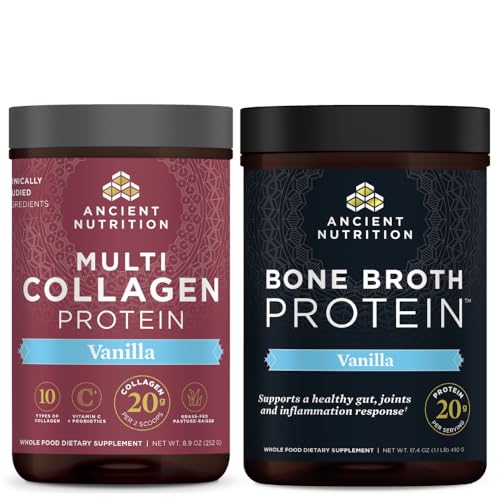 Ancient Nutrition Multi Collagen Protein Powder, Vanilla, 24 Servings + Bone Broth Protein Powder, Vanilla, 20 Servings - image 1