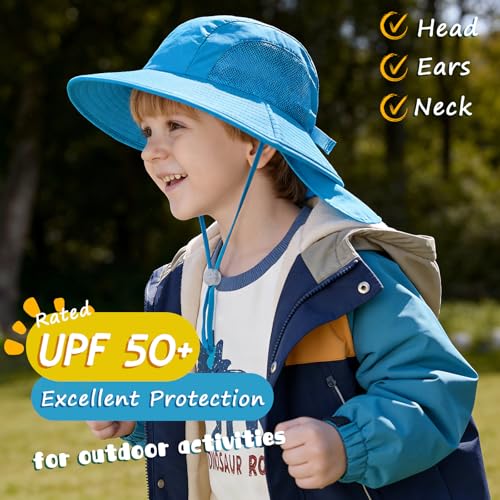 Outdoor Kids Sun Hats with Neck Flap Boys Girls Wide Brim UPF 50+ UV Protection Children Bucket Hat Safari Hat by ZOORON - Used condition - Image 3