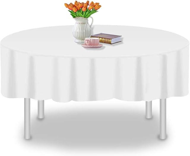 YANGTE 6 Pack Round Disposable Tablecloths Plastic Table Covers 84in X 84in for Tables Indoor or Outdoor Parties Birthdays We