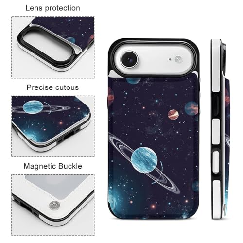 Étui portefeuille iPhone 17 Galaxy Decor coque fine anti-choc avec porte-cartes chic