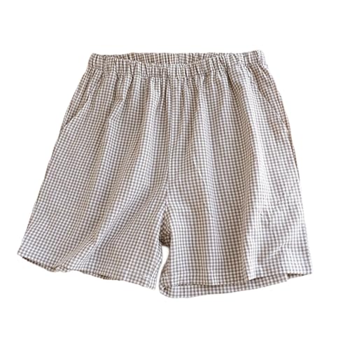 Pijama corto para mujer, verano, fluido, pantalones cortos y bermudas para mujer, ancho con estampado de cuadros, Bermudas, verano, pantalones cortos, transpirables, pantalones cortos de algodón