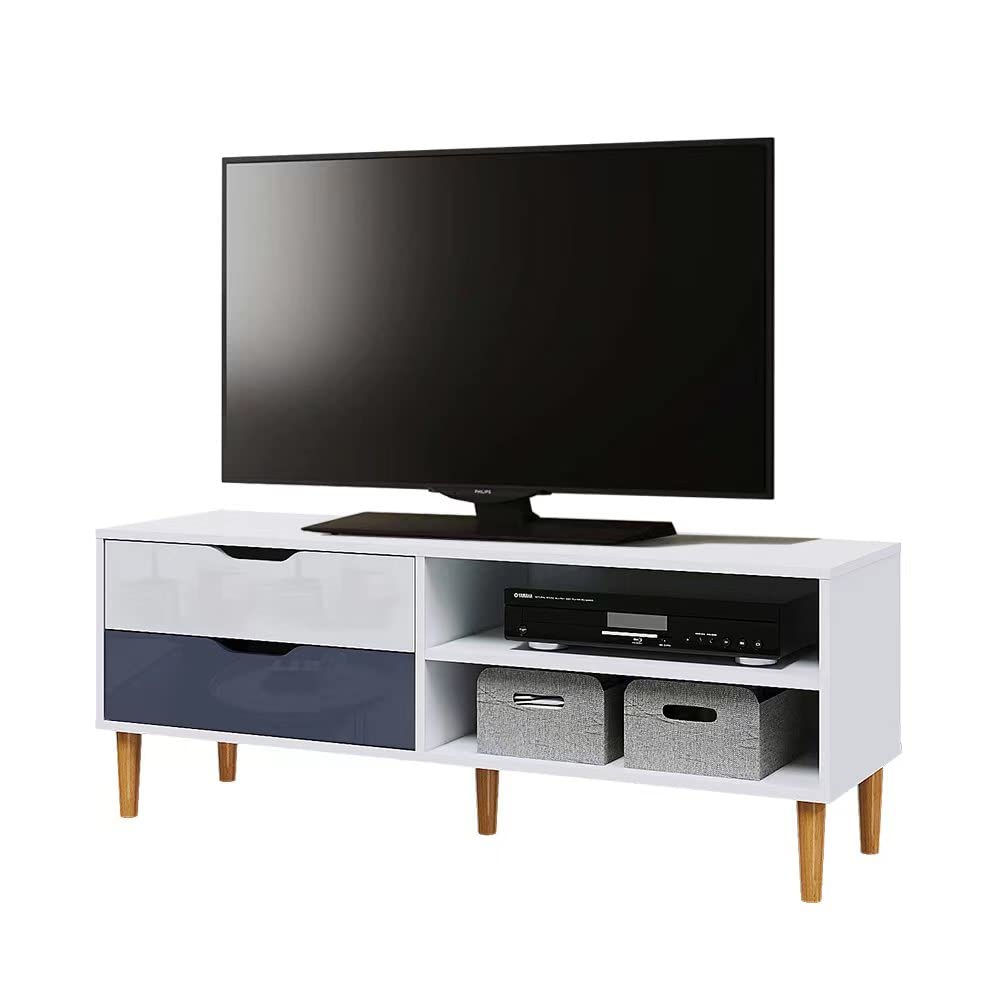Panana TV Stand Cabinet With 2 Drawers & 2 Shelf For 50 Inch TV Unit,TV Cabinet Storage Sideboard Entertainment Center for Living Room Home Office Bedroom 125x38x48cm (White&Grey)