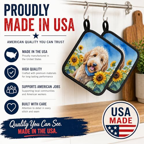 Caroline's Treasures Goldendoodle in Sunflowers Pair of Pot Holders Kitchen Heat Resistant Pot Holders Sets Oven Hot Pads for Cooking Baking BBQ, 7 1/2 x 7 1/2 by Caroline's Treasures - Image 7