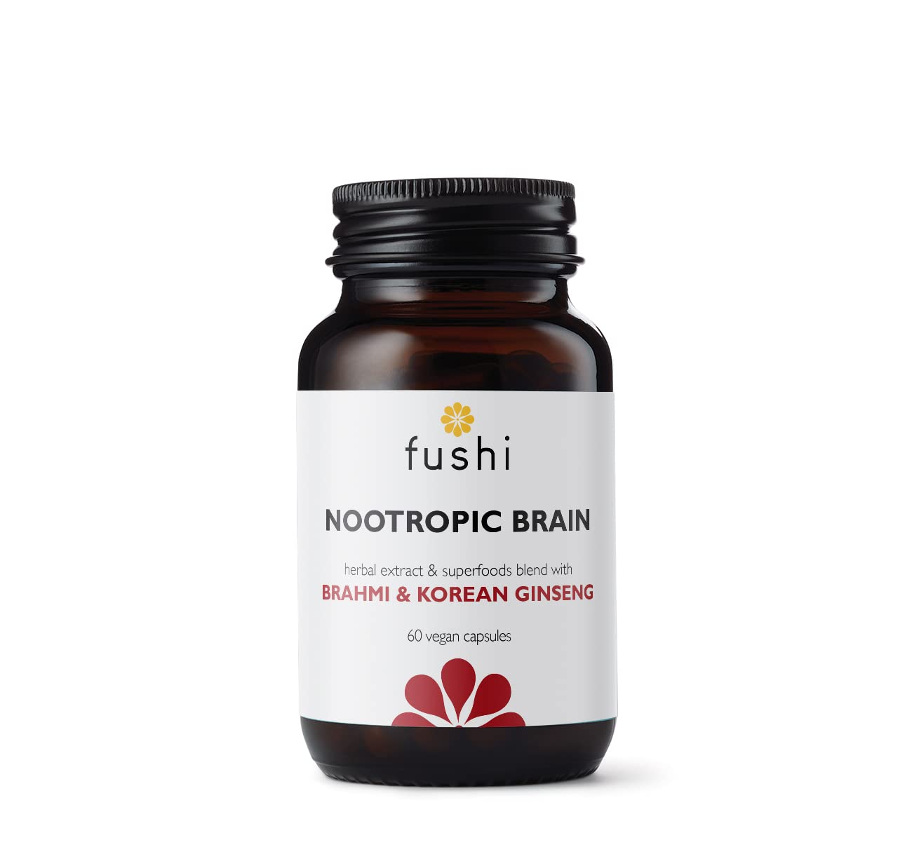 Fushi Nootropic Brain Blend Herbal Capsules Fresh Ground Herbs, Adaptogens for Energy and Cognitive Function 60 Capsules Suitable for Vegans, 134 g
