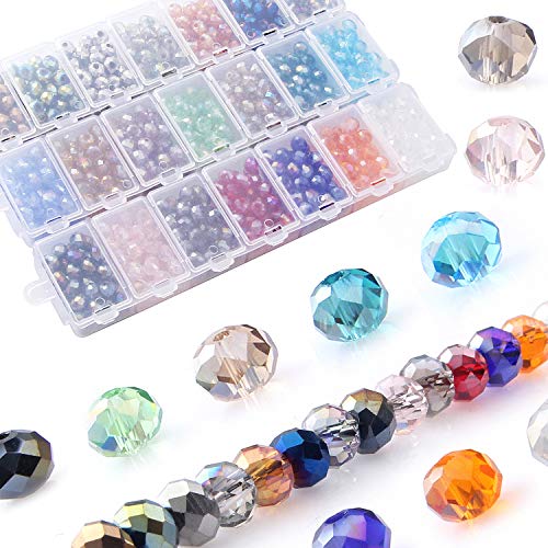 Glass Beads For Bracelet 1050Pcs 21 Colors Crystals Briolette Faceted Rondelle Beads 6Mm Spacer Beads With Container Box Crystal Beads For Jewelry Making #TOP13