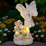 Voveexy Garden Figurines Angel Garden Statue Outdoor Decor, Solar Powered Resin Sculpture with 5 LEDs Art Decoration for Patio Lawn Yard Porch, Ornament Housewarming Gift, 11“ H