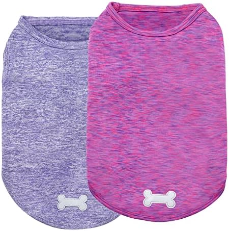 KYEESE 2 Pack Dog Shirts Quick Dry Soft Stretchy Sun Protection Dog T-Shirts with Reflective Label Tank Top Sleeveless Vest Dog Clothes for Small Medium Dogs, Large, Purple+Pink