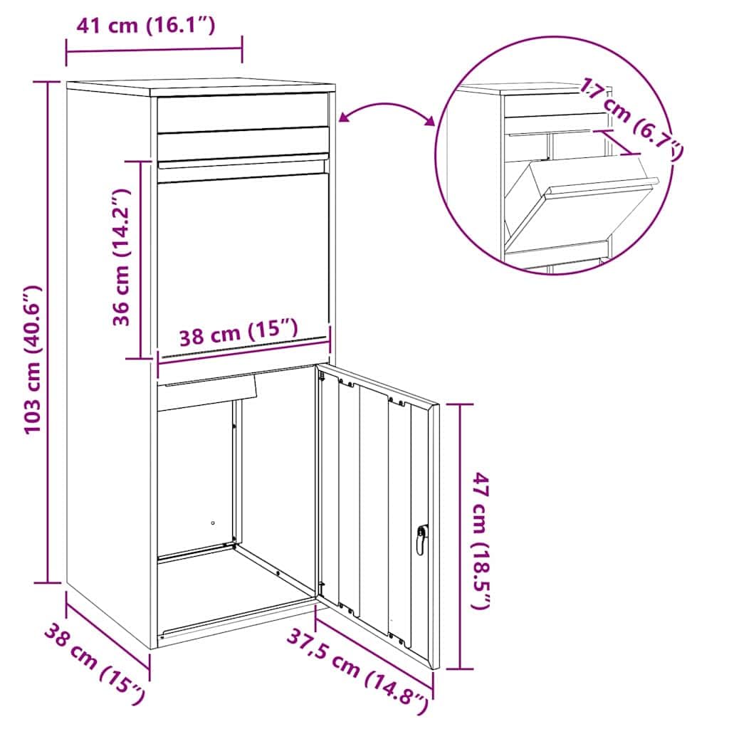 vidaXL Boîte de dépôt de Colis avec Stockage Argenté 47,5 x 38 x 59 cm