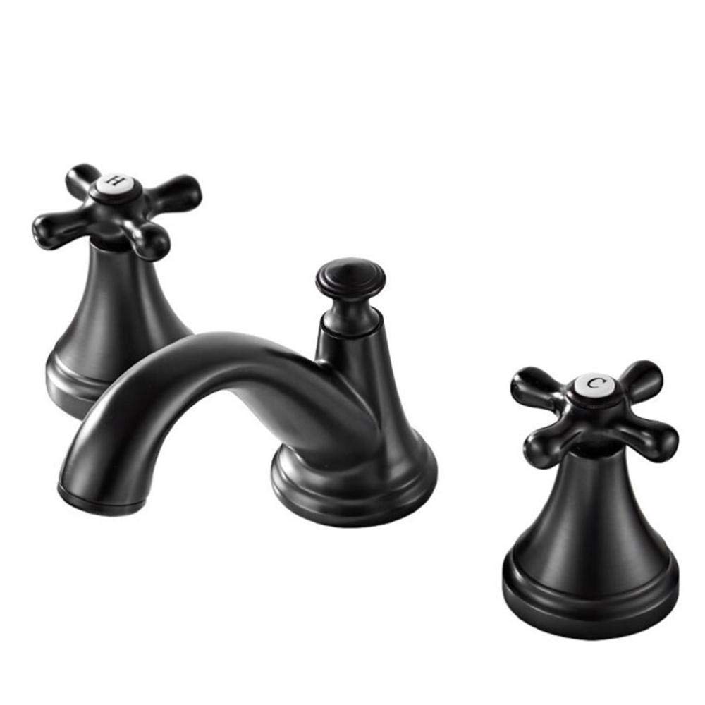 VDOQTLJT Bathroom Sink Faucet 3 Hole Hot and Cold Independent Switch Brass Faucets for 8 Inch-Black(Cromo)